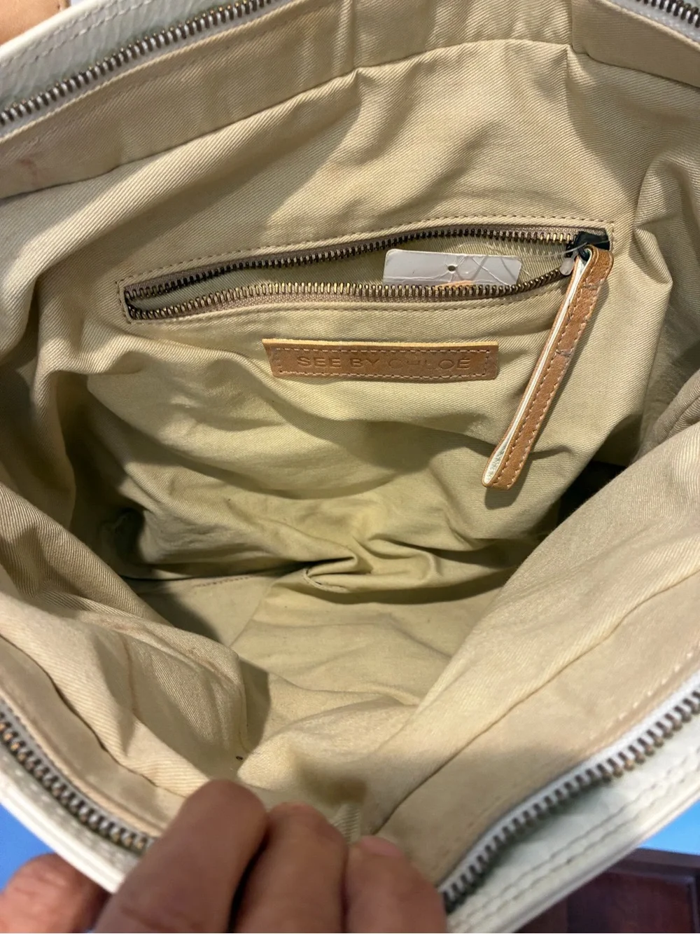See By Chloé White and Tan Leather Satchel